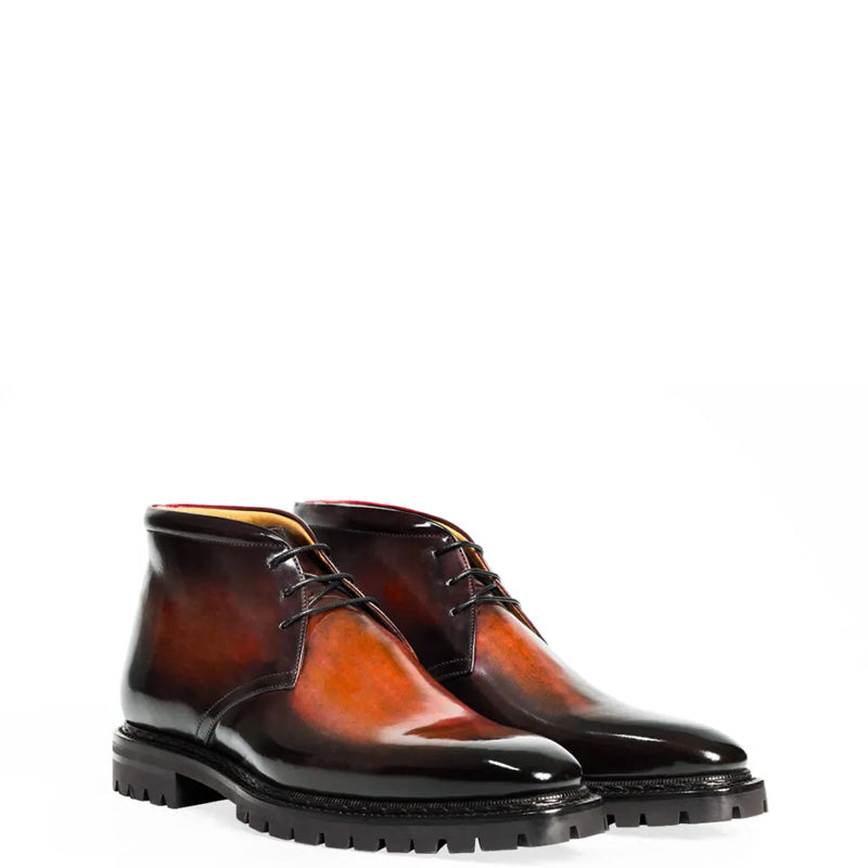 Men Handpainted Solid Leather Chukkas Black Boot