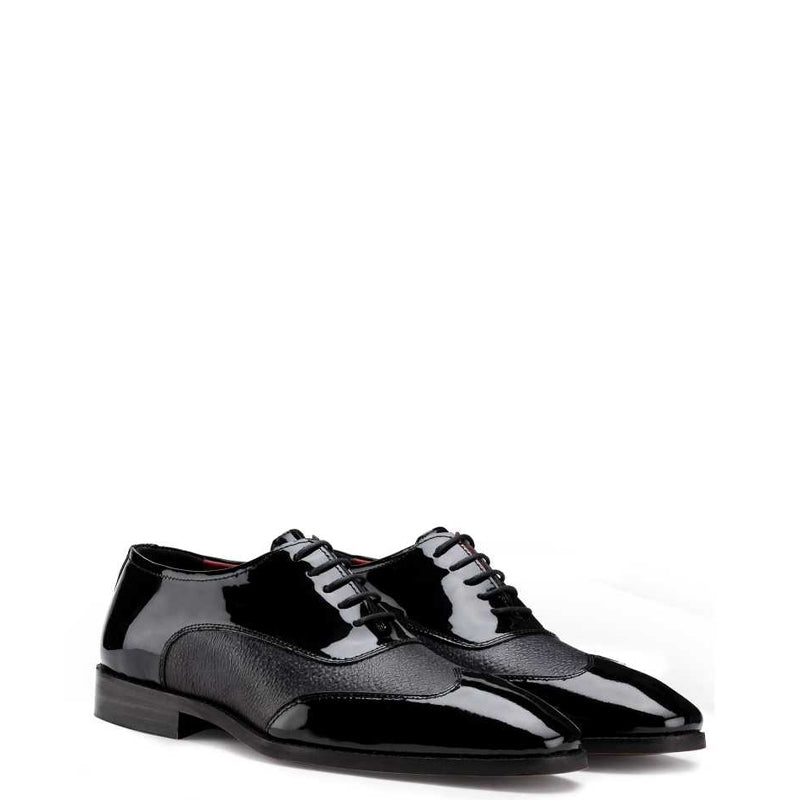 Dual Texture Patent Shiny Leather Oxford Shoe