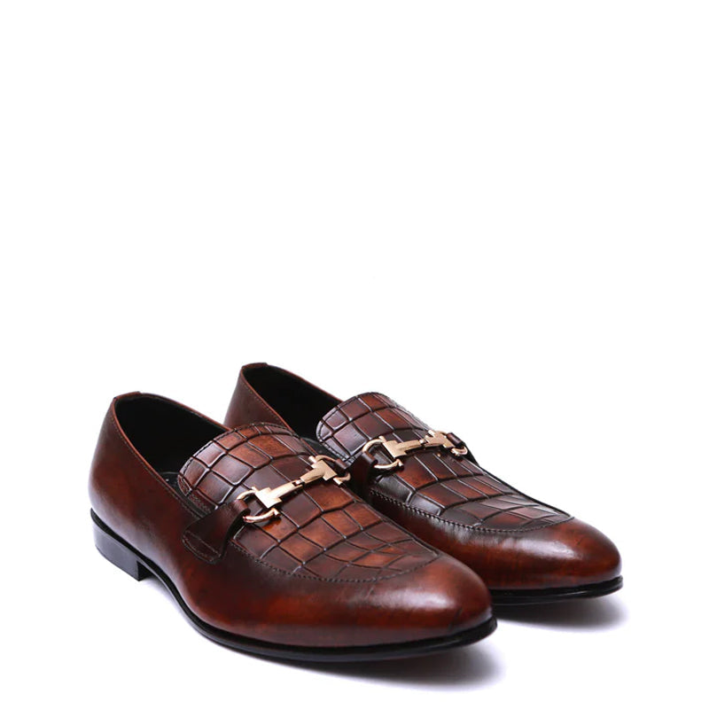 Croco Upper Leather Loafer With Buckle