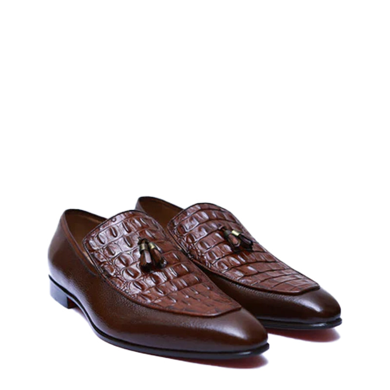 Croco Print Leather Tassel Loafer For Men