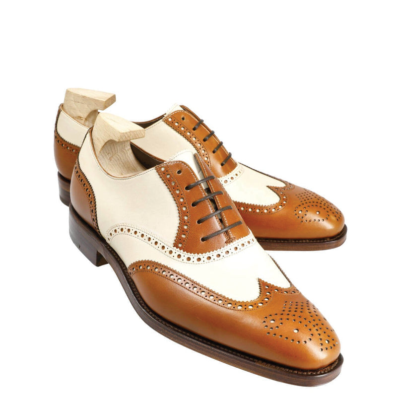 Wingtip Dual Tone Solid Leather Oxford Shoe Tan and