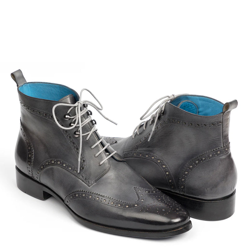 Men Dual Tone Leather Wingtip Brown and Blue Ankle Boot