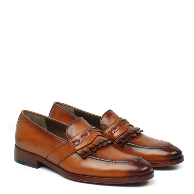 Patent Leather Slip-On Brown Loafer With Dual Fringes