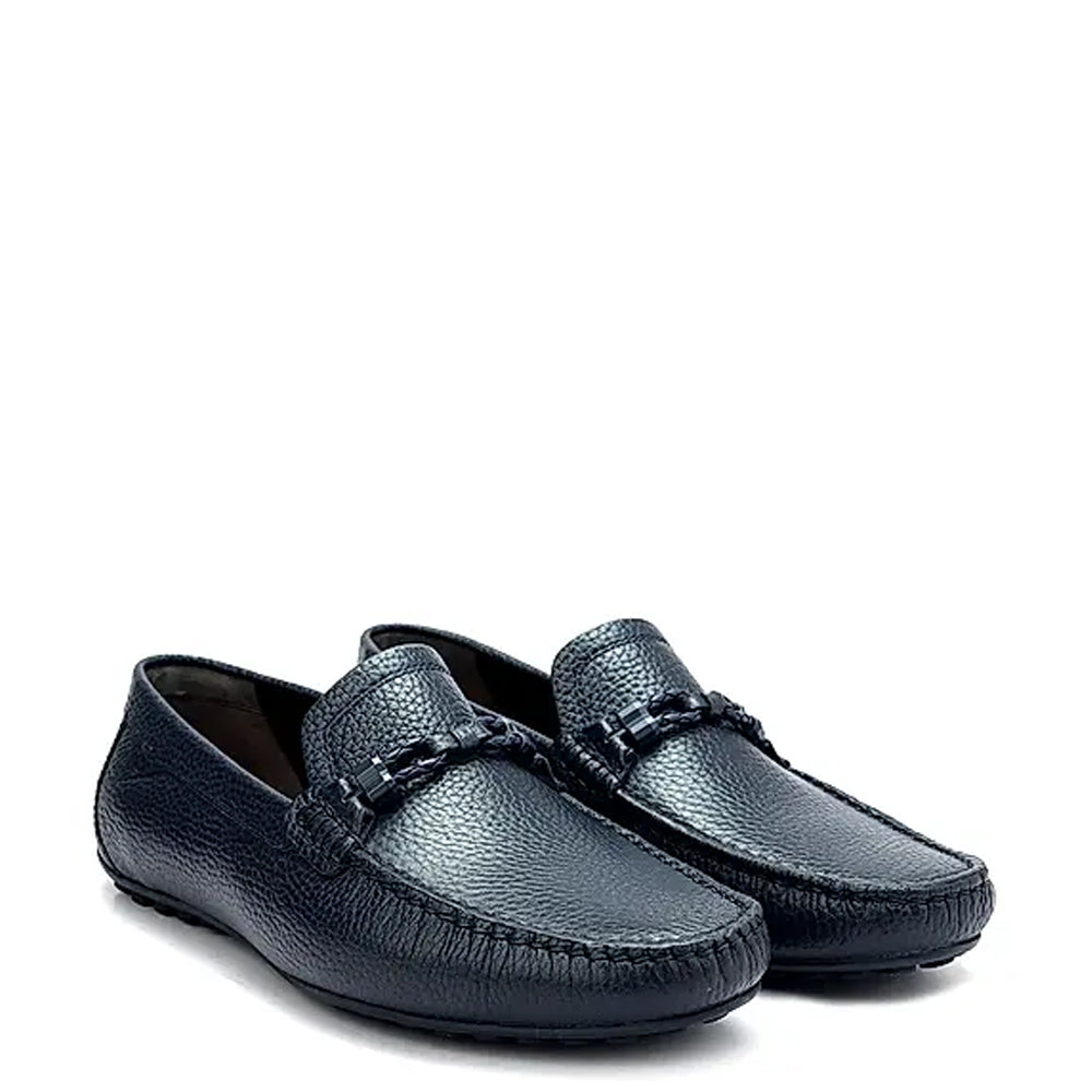 Men Textured Leather Driving Blue Loafer