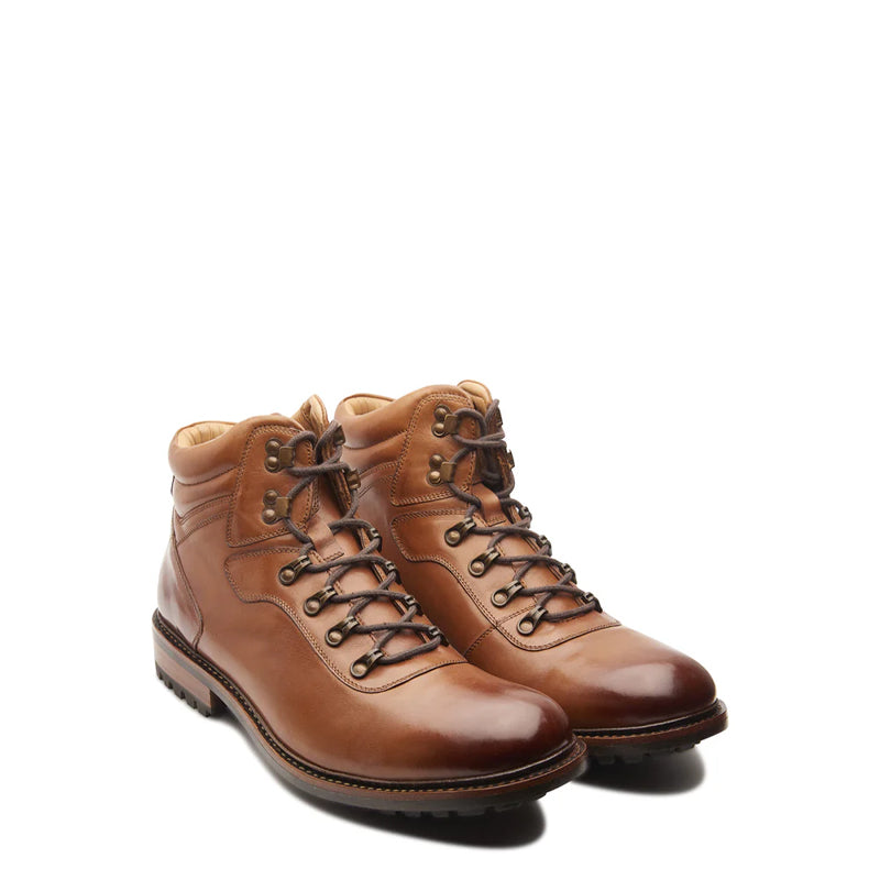 Leather Lace Up Mid Top Ankle Cognac Boot For Men