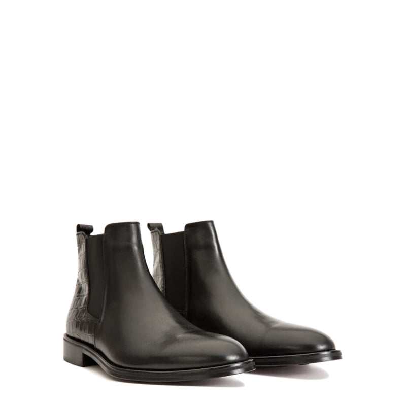 Brown Alligator Textured Leather Boots
