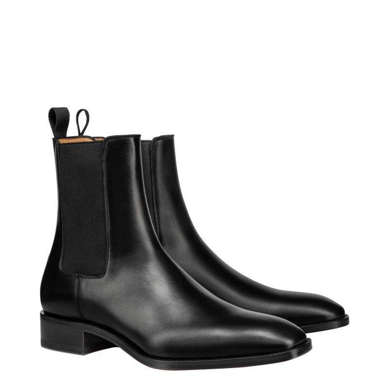 Classic Leather Chelsea Rounded Toe Boot with Low Stacked Heel