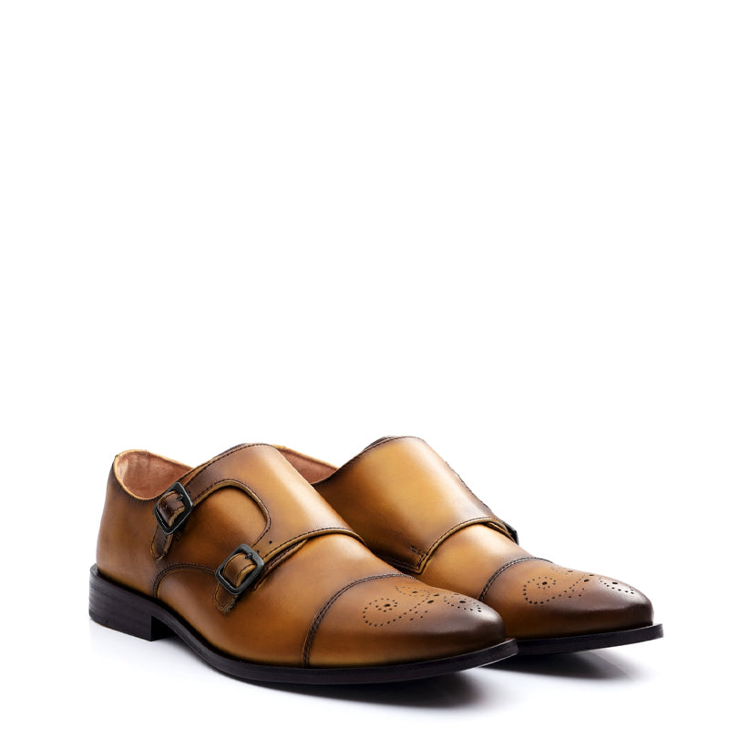 Premium ToeCap Double Monk Strap Leather Burgundy Shoe
