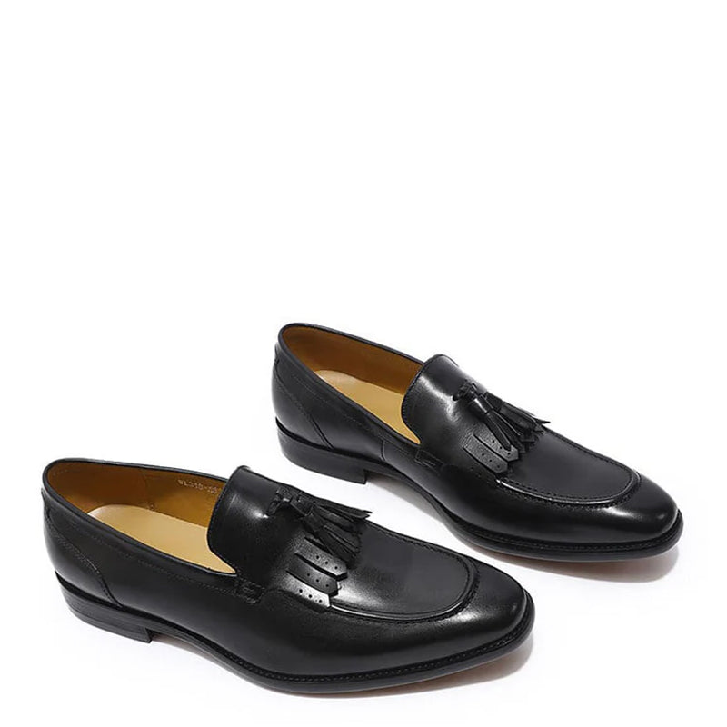 Leather Slip On Tassel Black Loafer For Men