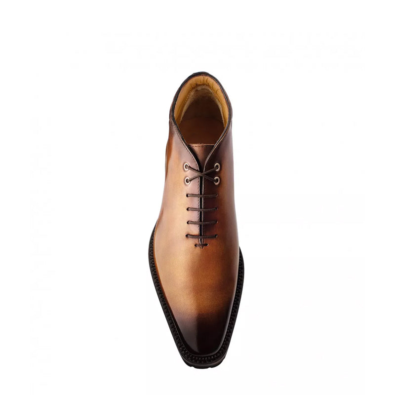 Patina Grey Wholecut Shiny Leather Derby Ankle Boots