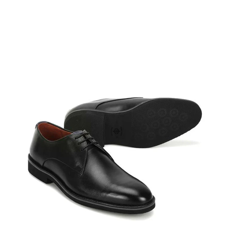 Men Lace-Up Leather Plain Toe Derby Brown Shoe