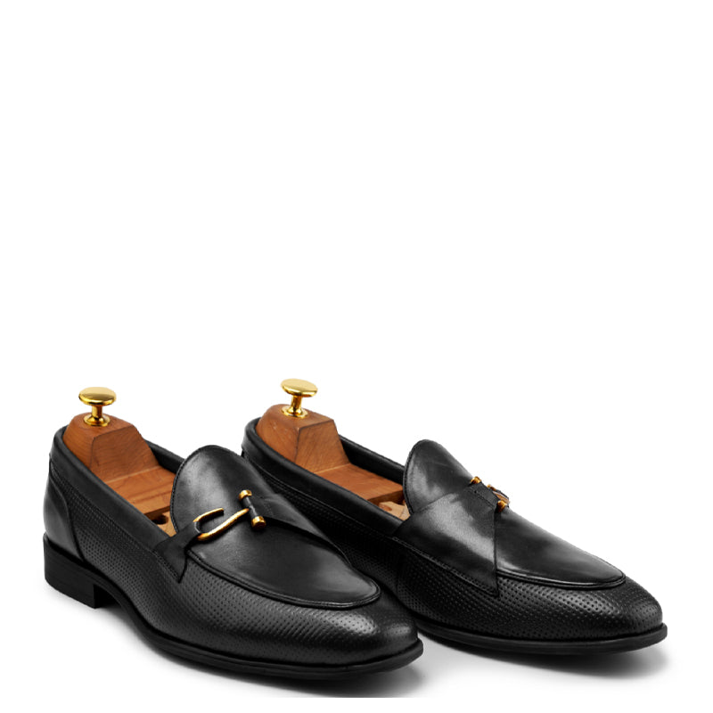 Luxury Pure Leather Black Loafer With Side Hook