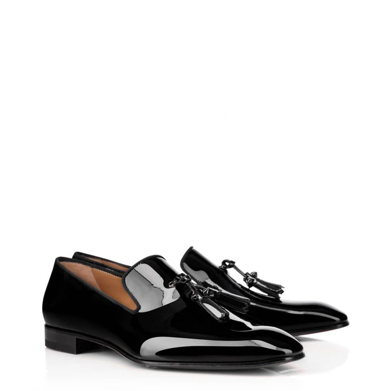 Patent Leather Round Toe Loafers in Tassel Detailing