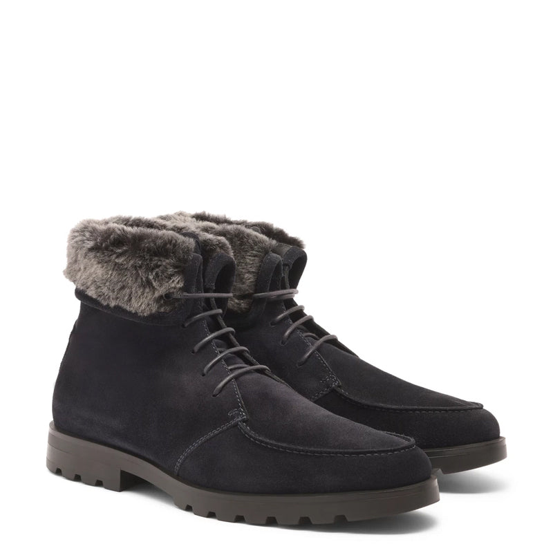 Men Suede Leather Ankle Boots With Fur Trim