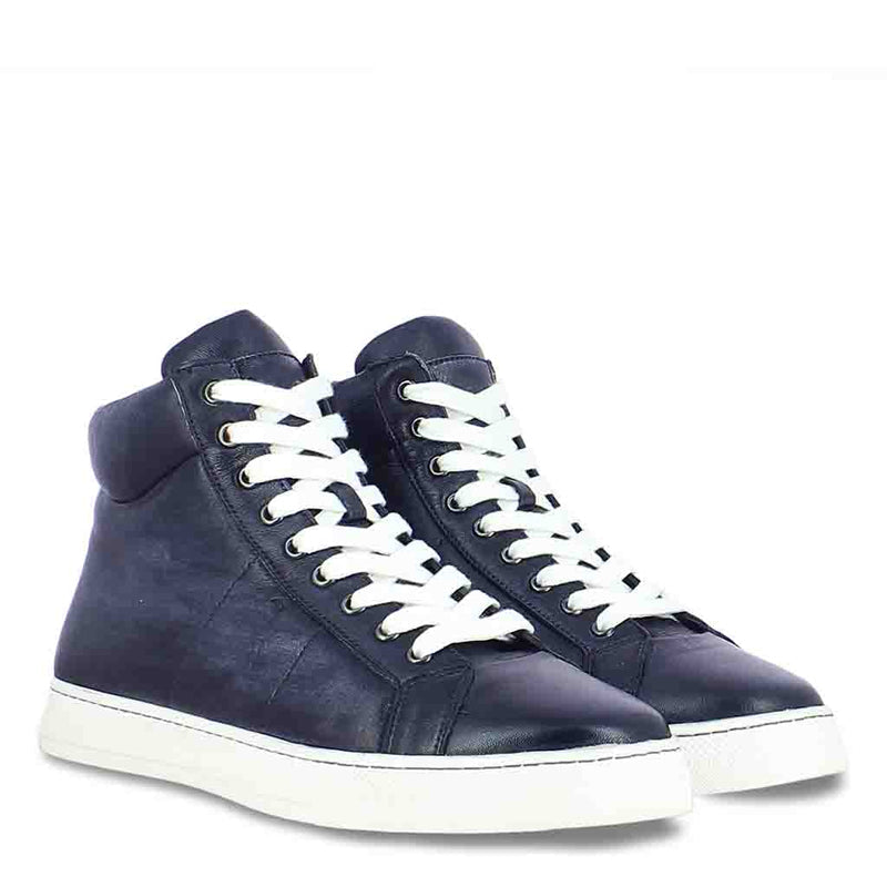 Lace Up Leather Handcrafted Blue Sneaker