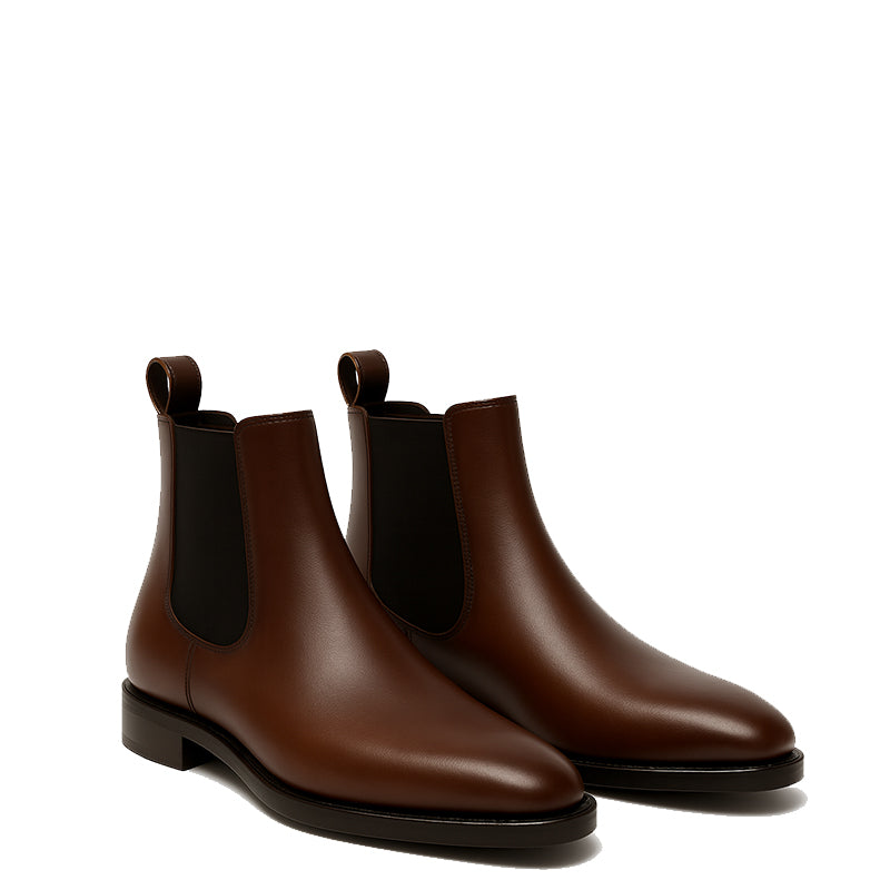Mens Round Toe Block Heeled Chelsea Boots