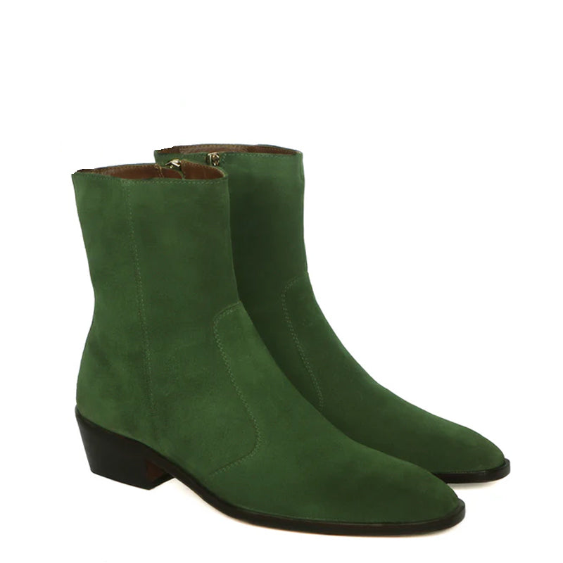 Luxury Cuban Heel High Ankle Suede Leather Zipper Boots