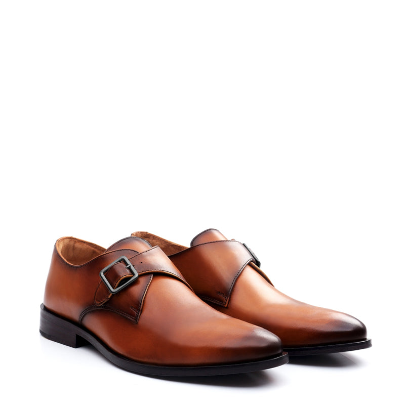Premium Single Monk Strap Leather Tan Shoe For Men