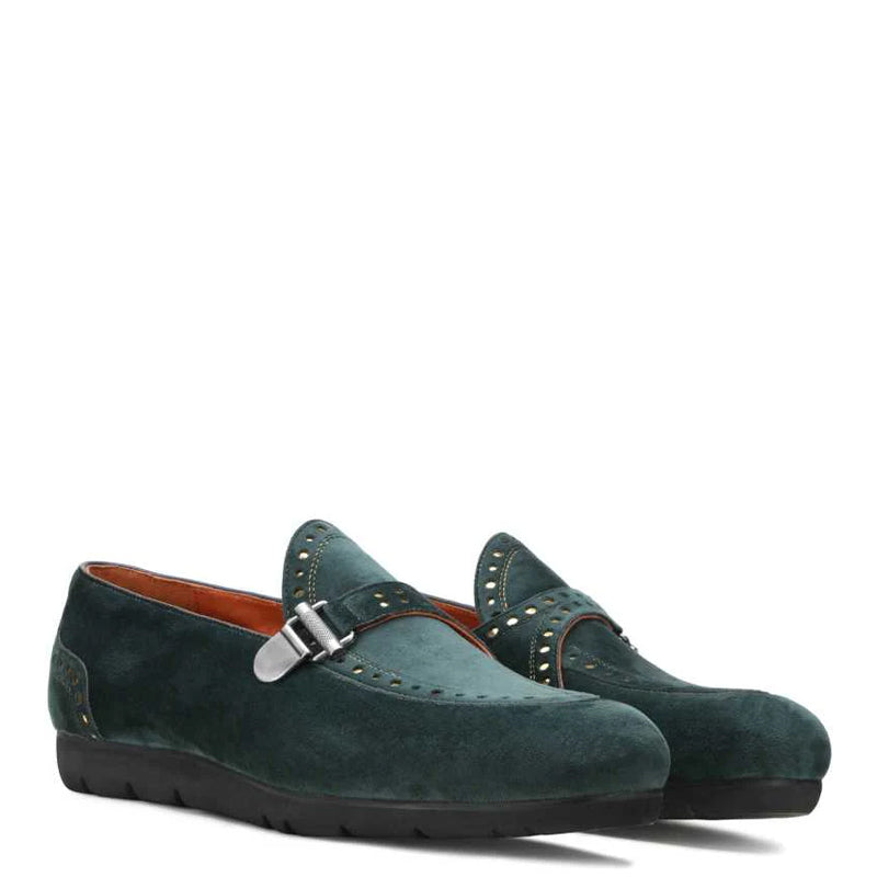 Luxury Design Velvet Suede Buckle Green Loafer