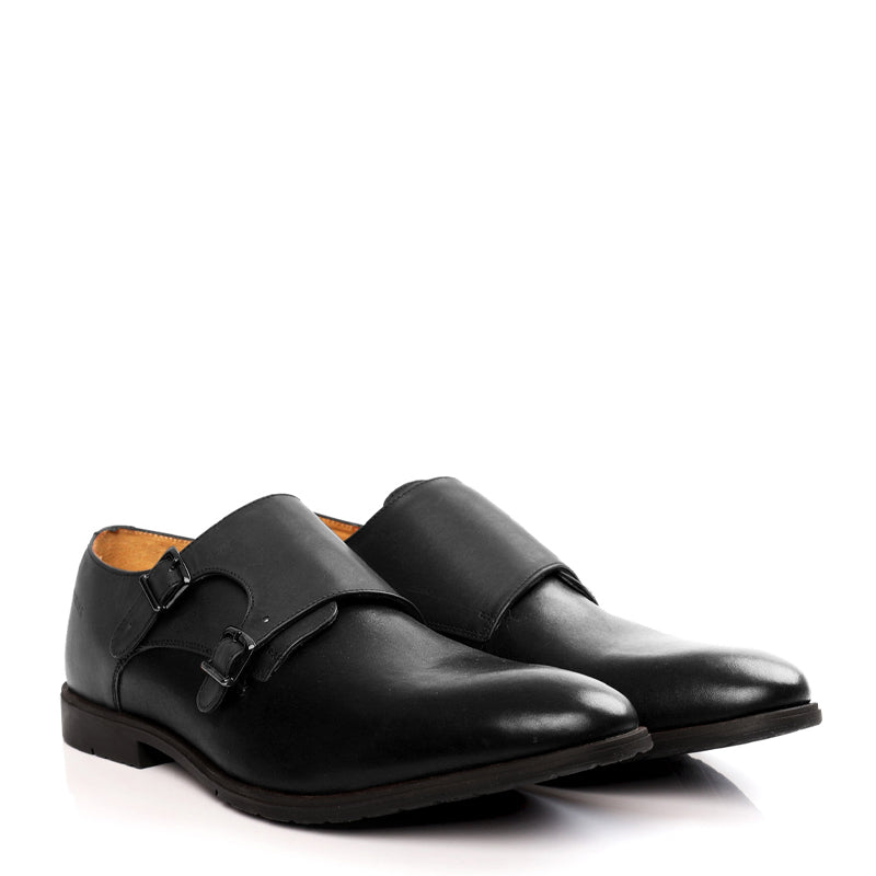 Leather Double Monk Strap Tan and Brown Shoe For Men