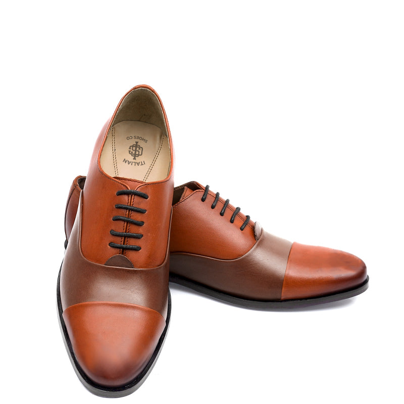 Premium Toe-Cap Leather Oxford Shoe Brown and Tan For Men