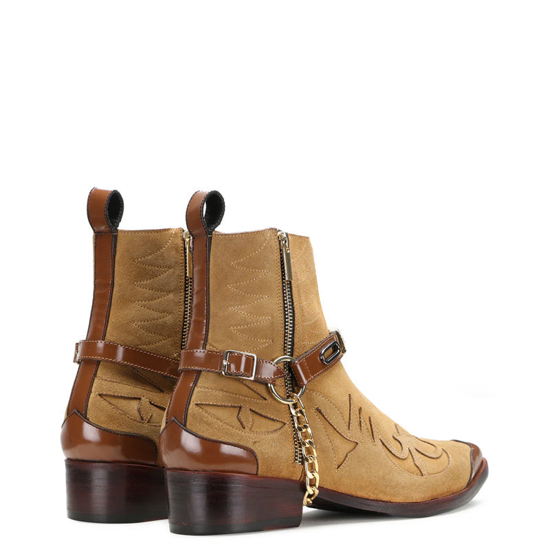 Luxury Premium Leather Side Zipper Boots With Chain Buckle