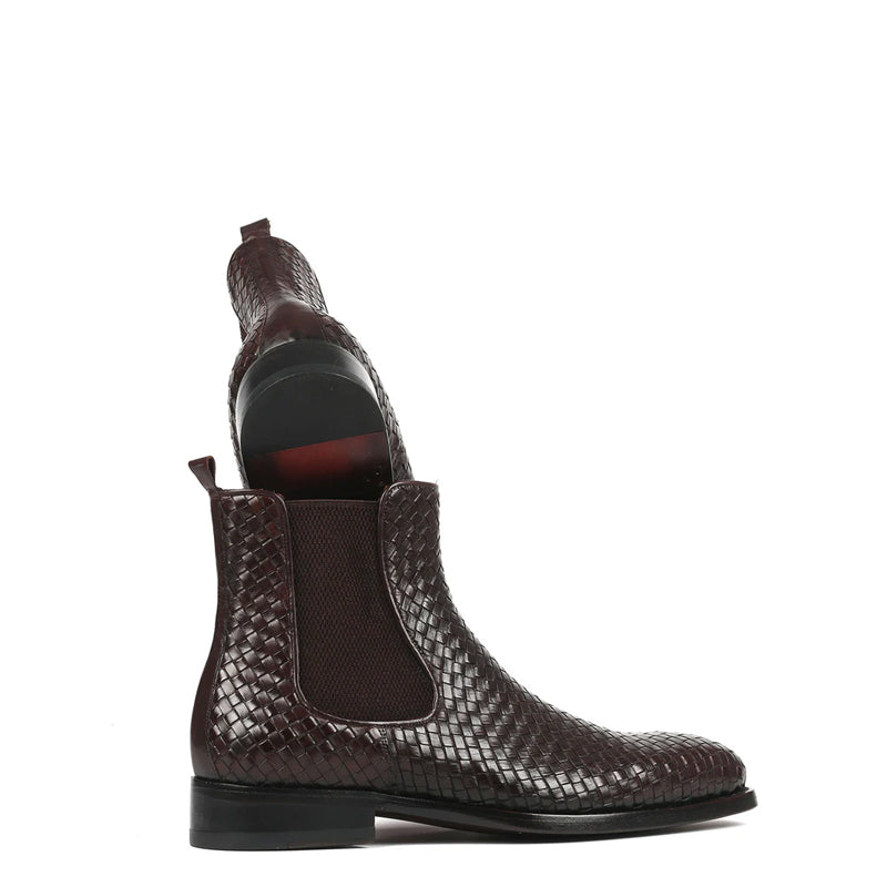 Woven Handmade Shiny Leather Chelsea Boot