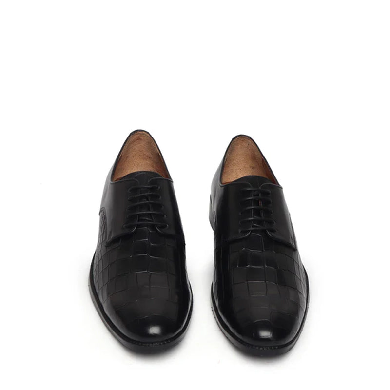 Croco Print Lace-Up Leather Derby Shoe
