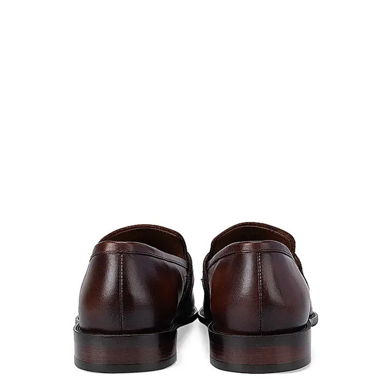 Textured Strap Leather Black Loafer Shoe