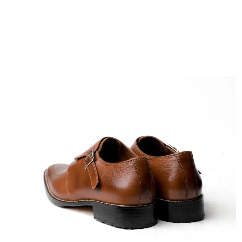 Men Polished Leather Single Monk Strap Shoe