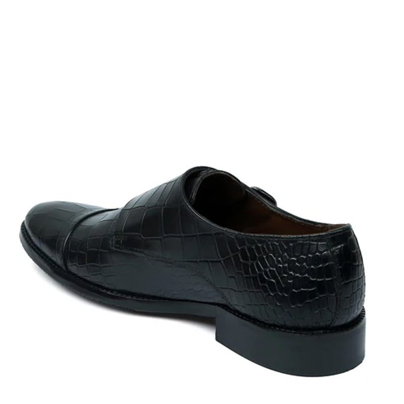 Croco Textured Leather Double Monk Green Shoe