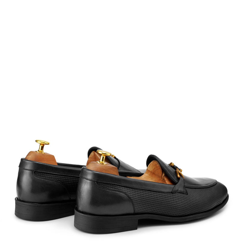 Classic Side Hook Leather Black Loafer