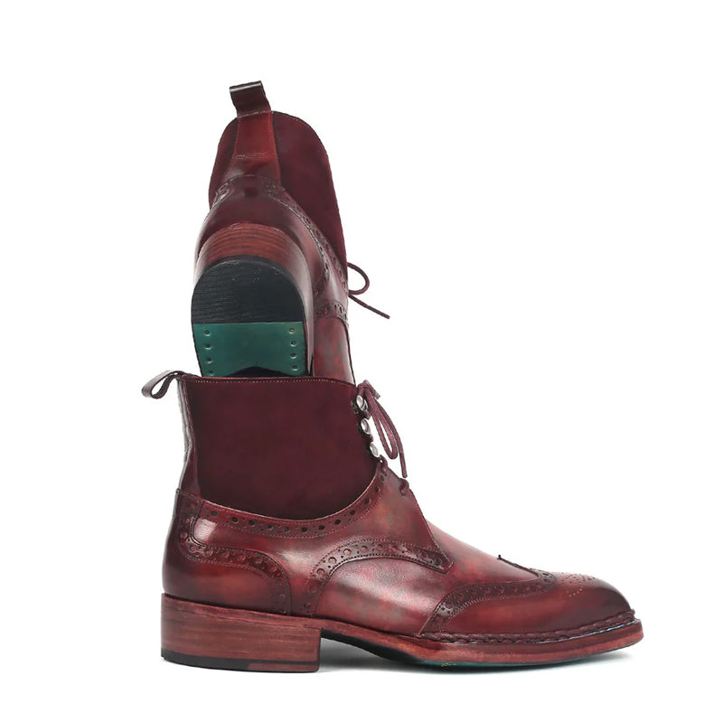 Men Handmade Lace Up Leather Wingtip Ankle Boots
