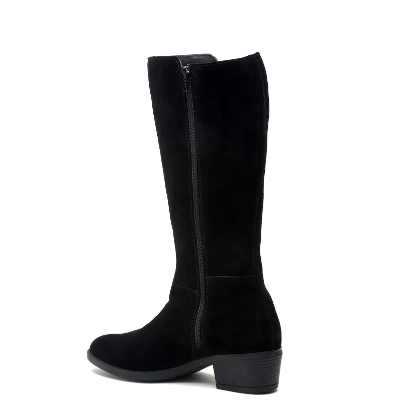 Women Suede Knee High-Top Side Zipper Brown Boot