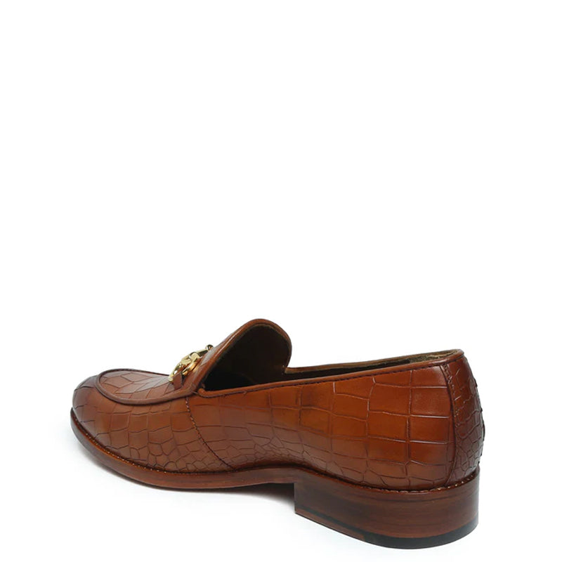 Croco Leather Horse-bit Buckled Green Loafer