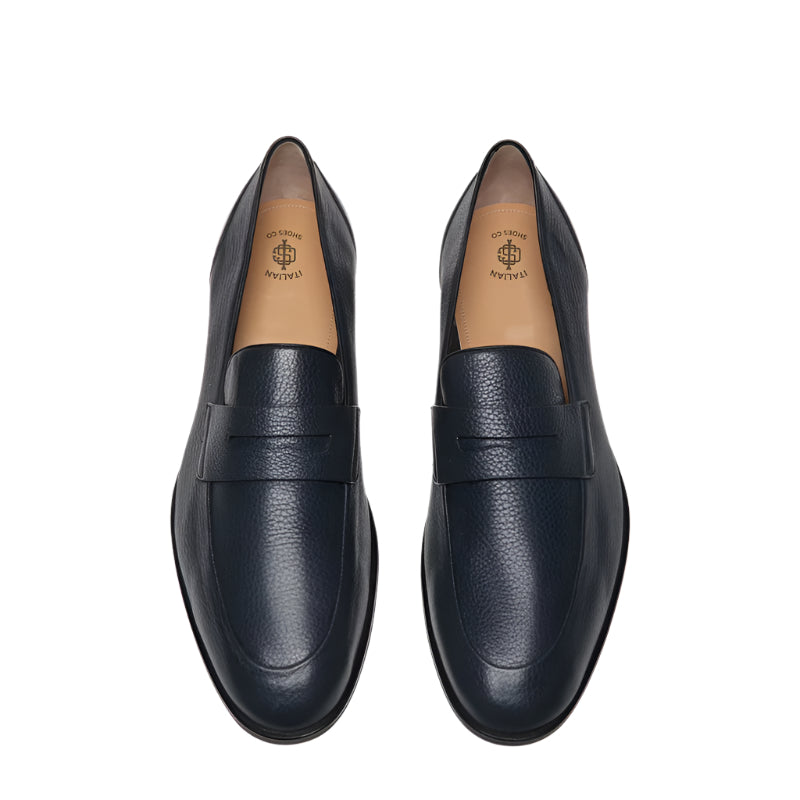 Classic Blue Penny Loafer with Textured Leather