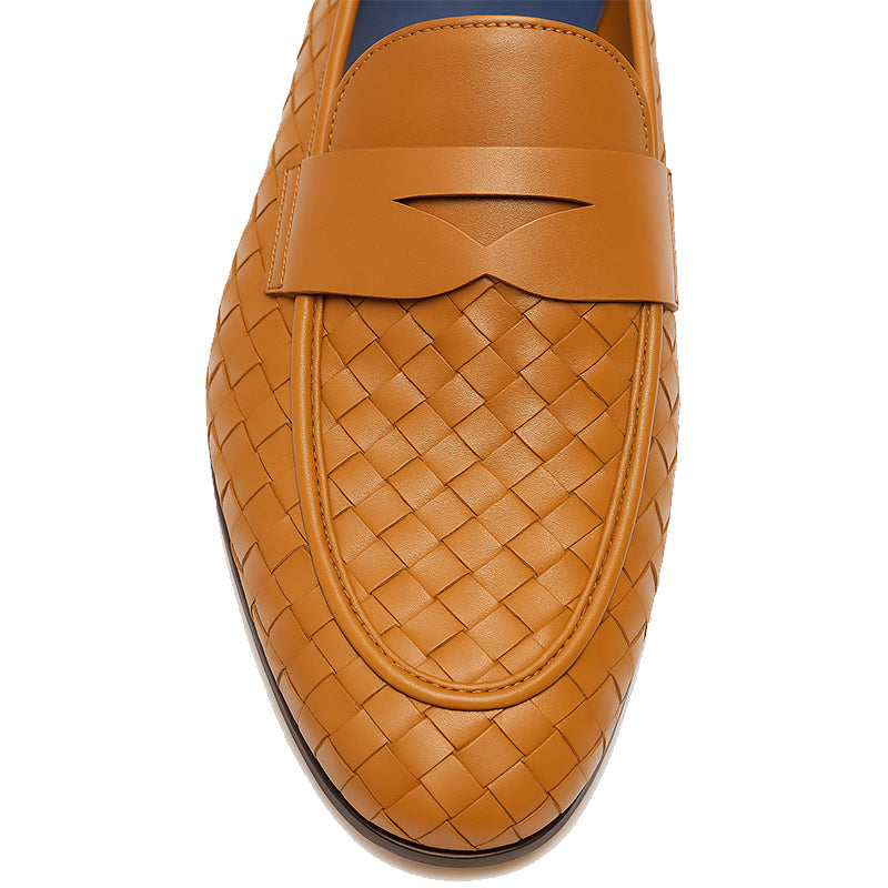 Blue Woven Texture Leather Loafer for Men