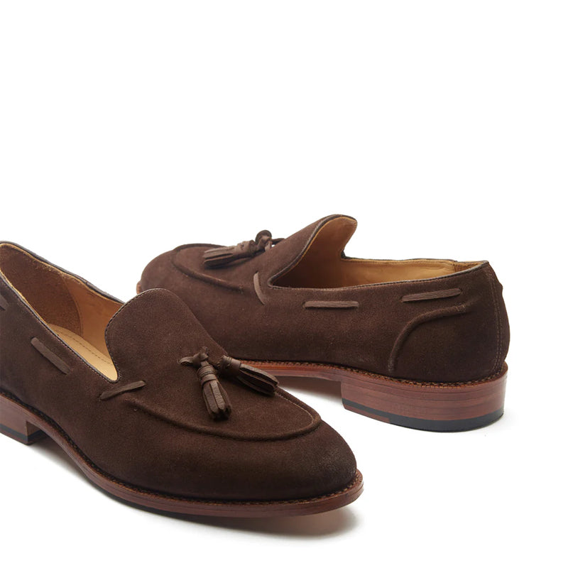 Men Suede Leather Slip On Tassel Tan Loafer