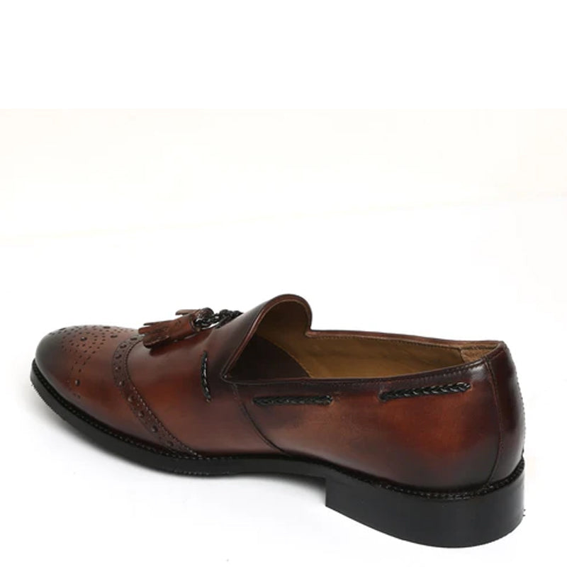 HandPainted Leather Slip-On Tassel Brown Loafer