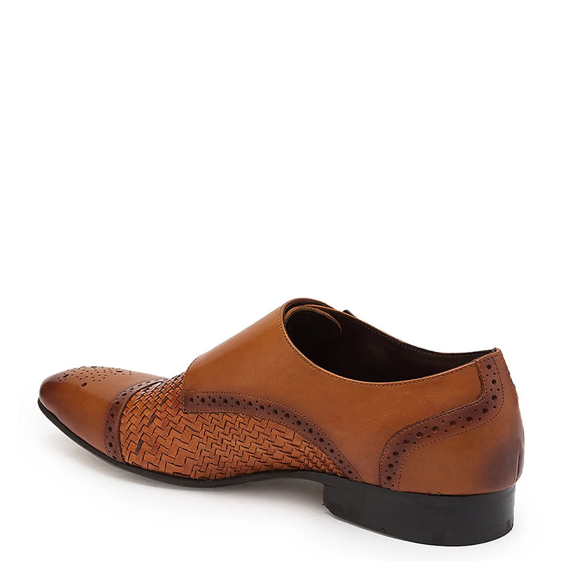 Men Woven Textured Leather Double Monk Shoe
