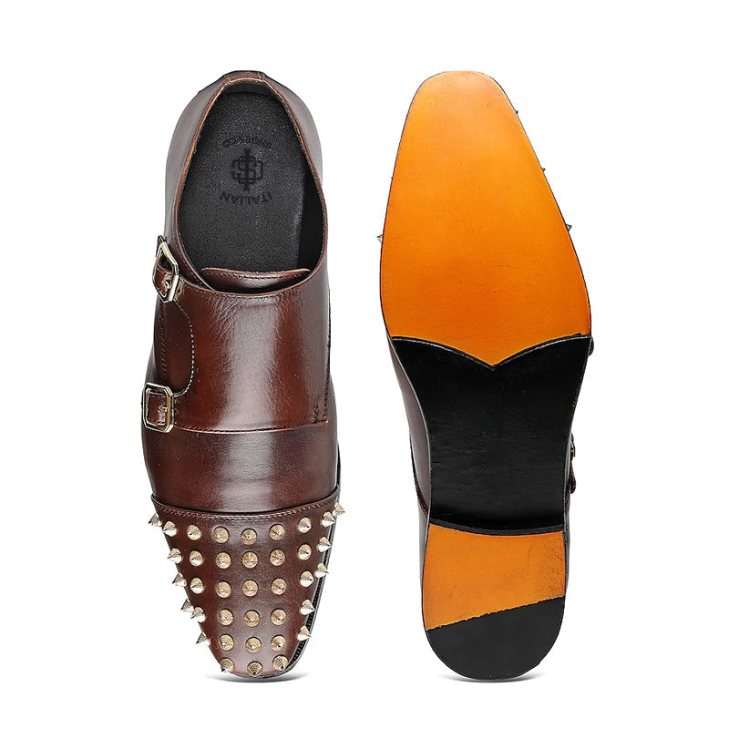 Men Solid Leather Double Monkstrap Brown Shoe