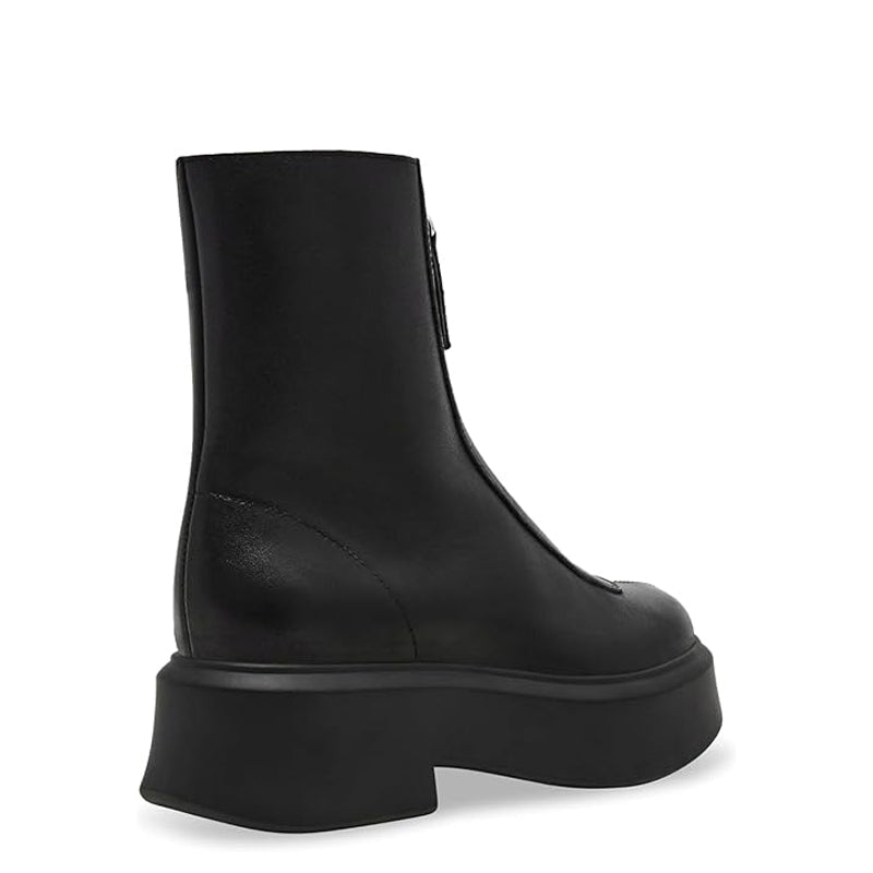 Premium Row Zipped-Front Leather Ankle Black Boot