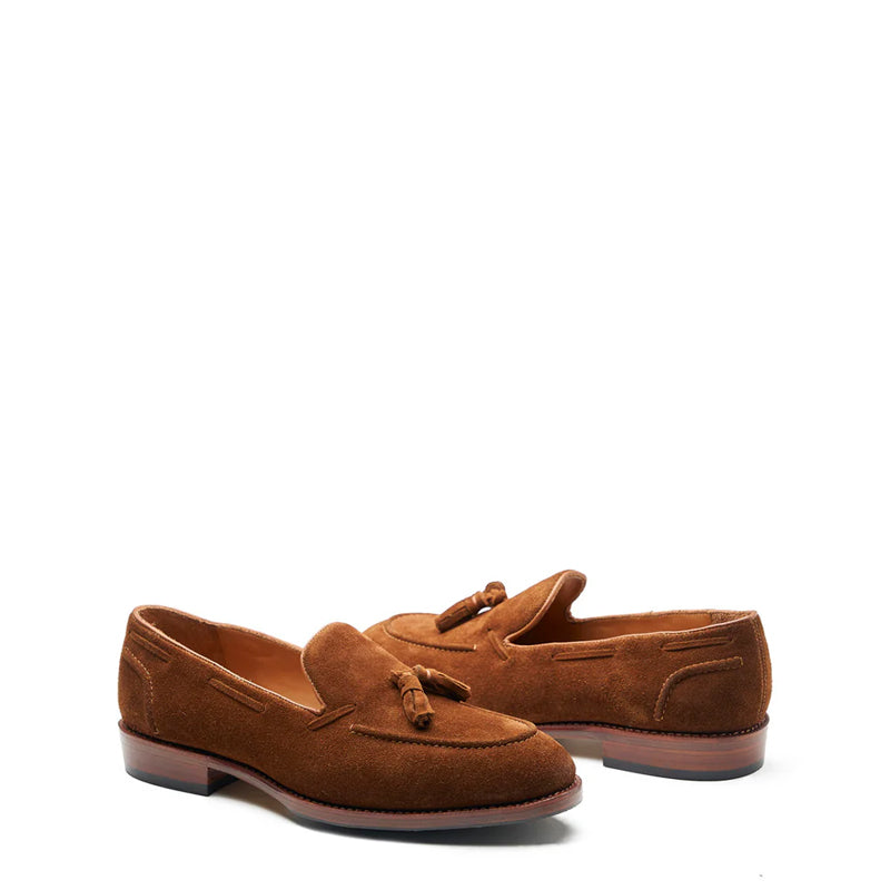 Men Suede Leather Slip On Tassel Brown Loafer