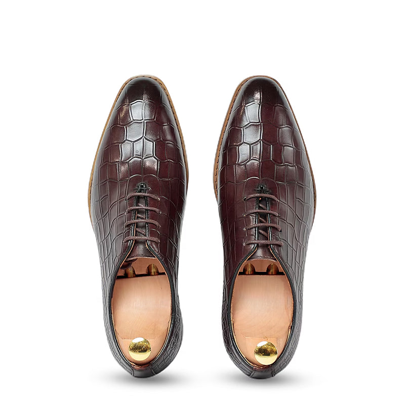 Croco HandMade Leather Lace Up Oxford Shoes