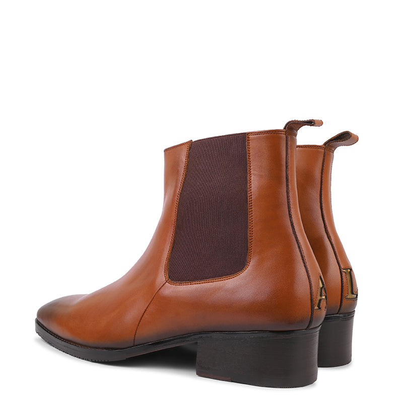 Men Solid High Top Leather Chelsea Tan Boot