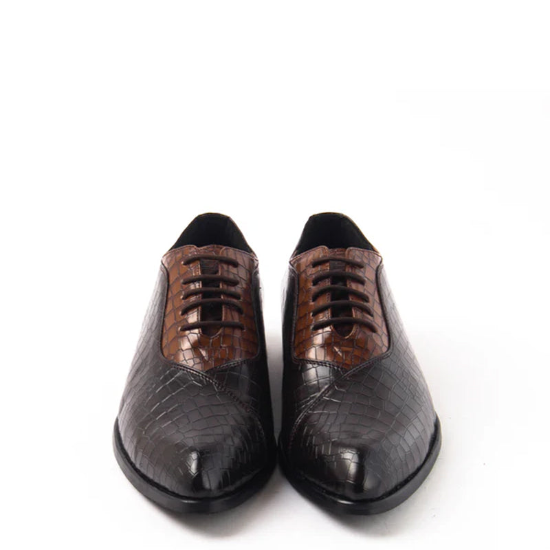 Classic Croco Pointed Toe Lace-Ups Oxford Shoe Tan and
