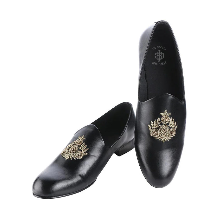 Mens Embroidered Round Toe Slip on Mojaris