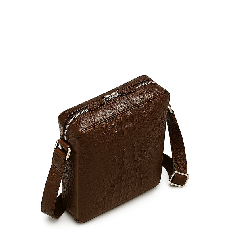 Men's Italian Crocodile Leather Tan Side Bag