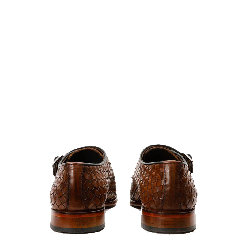 Black Woven Double Monk Strap Men's Shoes