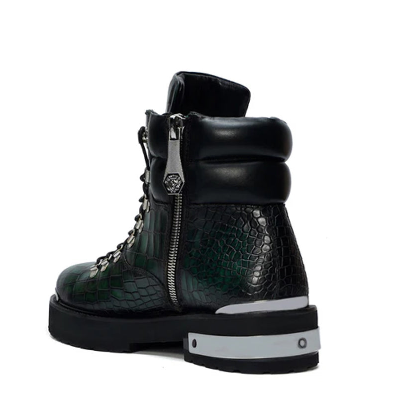 Croco Deep Cut Leather Lace-UP Ankle Boot